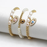 Freshwater Pearl Evil Eye Charm Bracelet for Women Girls Men