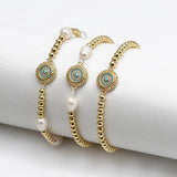 Freshwater Pearl Evil Eye Charm Bracelet for Women Girls Men