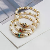 Freshwater Pearl Evil Eye Charm Bracelet for Women Girls Men