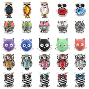 6pcs Owl Crystal Rhinestone Snap Buttons for Bracelet