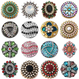 6pcs Snap Buttons Crystal Flower Fit 18mm Bracelet DIY Accessories