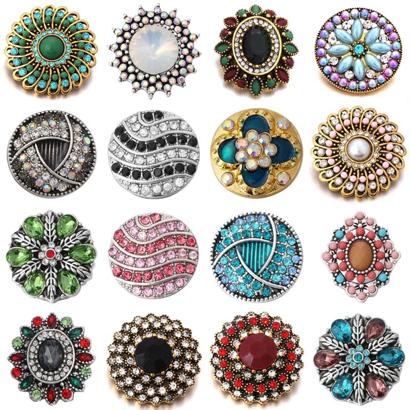 6pcs Snap Buttons Crystal Flower Fit 18mm Bracelet DIY Accessories