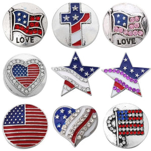 5pcs Mixed Crystal Rhinestone Flag 18mm Snap Buttons