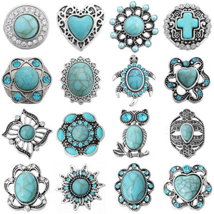 5pcs Vintage Snap Buttons Lot for Bracelet - Flower Love Cross Tortoise Owl