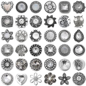 6pcs Mixed Flower Heart Metal 18mm Snap Button for 20mm 18mm Snap Bracelets