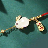 Chinese Jade Rabbit Moon Bracelet Beaded Hand Jewelry