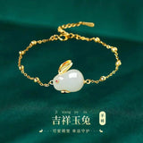 Chinese Jade Rabbit Moon Bracelet Beaded Hand Jewelry