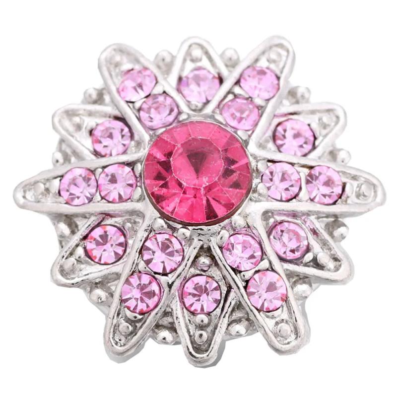 5pcs Pink Rhinestone Flower Metal Snap Buttons 18mm