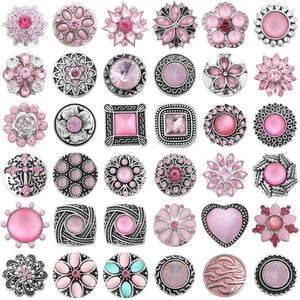 5pcs Pink Rhinestone Flower Metal Snap Buttons 18mm
