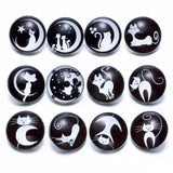 12pcs Black&White Cat Pattern Glass Charms 18mm Snap Button Jewelry