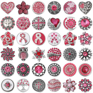 5pcs Pink Rhinestone Snap Buttons for Leather Snap Bracelet