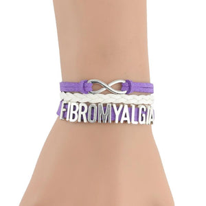 FIBROMYALGIA Awareness Bracelet Leather Briad Wrap Bracelets