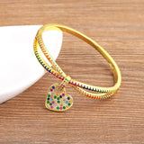 Vintage Heart Pendant Bangles for Women Copper Zircon Charms Bracelet
