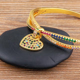 Vintage Heart Pendant Bangles for Women Copper Zircon Charms Bracelet