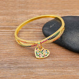 Vintage Heart Pendant Bangles for Women Copper Zircon Charms Bracelet