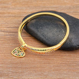 Vintage Heart Pendant Bangles for Women Copper Zircon Charms Bracelet