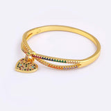 Vintage Heart Pendant Bangles for Women Copper Zircon Charms Bracelet