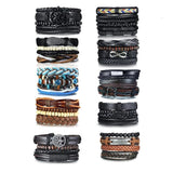 Tree Of Life Leather Bracelets Set 4pcs Wrap Wristbands Wooden Beads Jewelry