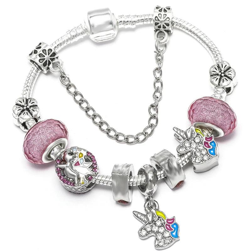 Pink Animal Pendant Beads Charm Bracelets for Girls