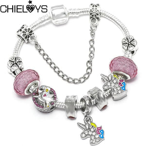 Pink Animal Pendant Beads Charm Bracelets for Girls