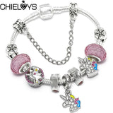 Pink Animal Pendant Beads Charm Bracelets for Girls