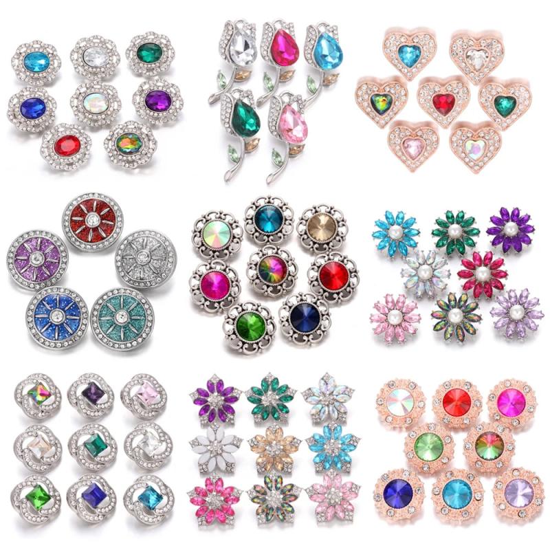 5pcs Rhinestone Flower 18mm Snap Buttons for Leather Metal Bracelet