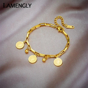 316L Stainless Steel Coin Charm Bracelet for Women Geometric Bangle