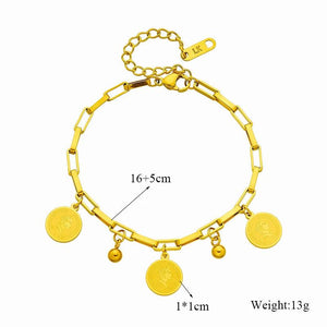 316L Stainless Steel Coin Charm Bracelet for Women Geometric Bangle