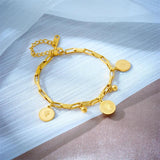 316L Stainless Steel Coin Charm Bracelet for Women Geometric Bangle