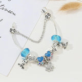 Silver Cartoon Charm Bracelet With Dog Paw Beads & Pendant