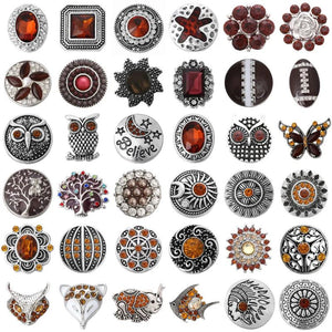 5pcs Brown Snap Button Jewelry 18mm Metal Rhinestone Buttons
