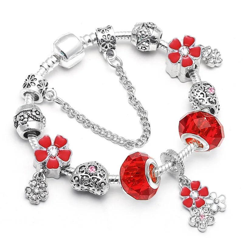 Crystal Charm Bracelet with Marano Beads for Women