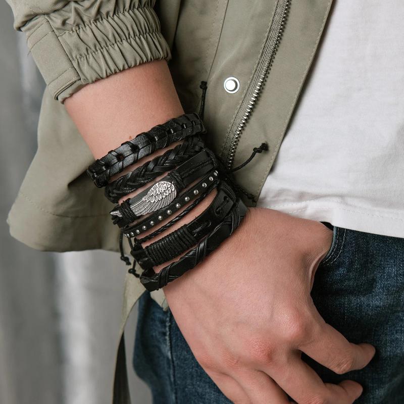 Punk Wing Leather Bracelet Cross Tai Chi Friendship Wrist Jewelry