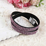 4 Layer Rhinestone Leather Bracelet Wrap Magnet Clasp For Women Party
