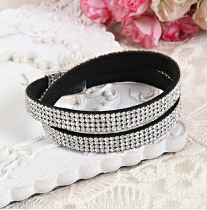 4 Layer Rhinestone Leather Bracelet Wrap Magnet Clasp For Women Party