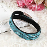 4 Layer Rhinestone Leather Bracelet Wrap Magnet Clasp For Women Party