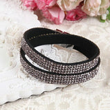 4 Layer Rhinestone Leather Bracelet Wrap Magnet Clasp For Women Party