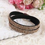 4 Layer Rhinestone Leather Bracelet Wrap Magnet Clasp For Women Party