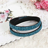 4 Layer Rhinestone Leather Bracelet Wrap Magnet Clasp For Women Party