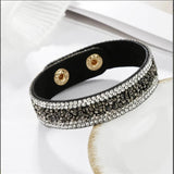 Women's Leather Wrap Bracelet Colorful Crystal Beads Metal Button Clasp