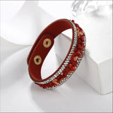 Women's Leather Wrap Bracelet Colorful Crystal Beads Metal Button Clasp
