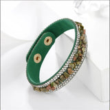 Women's Leather Wrap Bracelet Colorful Crystal Beads Metal Button Clasp
