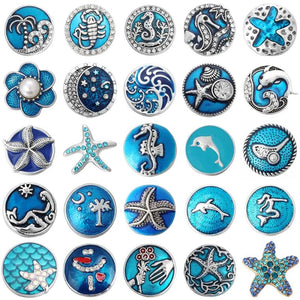 6pcs Snap Jewelry 18mm Snap Buttons Rhinestone Starfish Dolphin Mermaid Snaps
