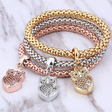 3Pcs Love Heart Bracelet Women Crystal Owl Music Note Charm Bracelets