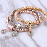 3Pcs Love Heart Bracelet Women Crystal Owl Music Note Charm Bracelets