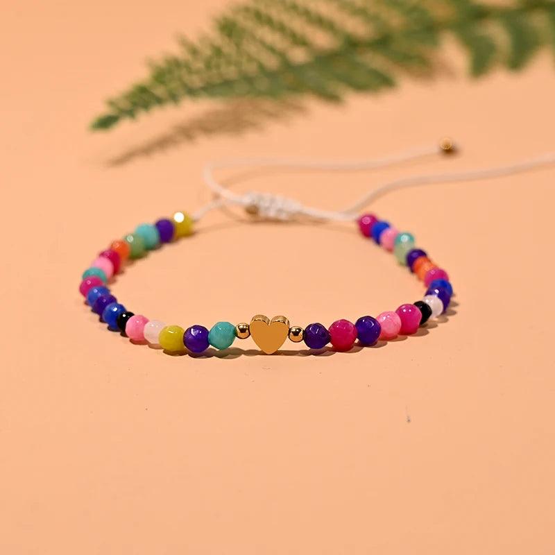 Hematite Heart Charm Bracelet Faceted Stone Adjustable Girl Bracelets