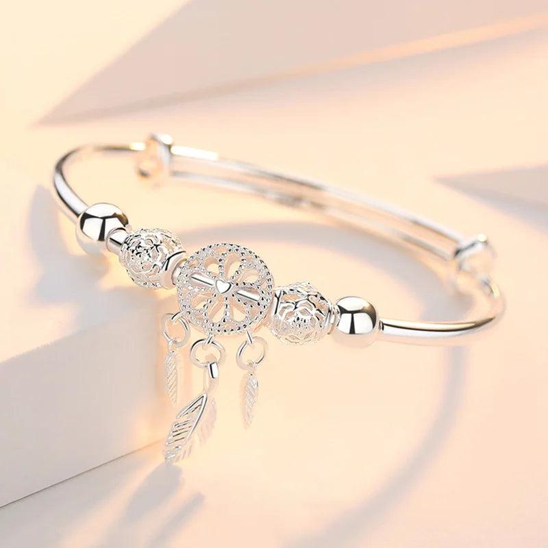 Adjustable Silver Dream Catcher Tassel Bracelet