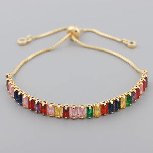 Boho Rainbow Zircon Bracelet for Women Adjustable CZ Tennis Chain Bracelet