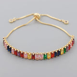 Boho Rainbow Zircon Bracelet for Women Adjustable CZ Tennis Chain Bracelet