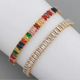 Boho Rainbow Zircon Bracelet for Women Adjustable CZ Tennis Chain Bracelet